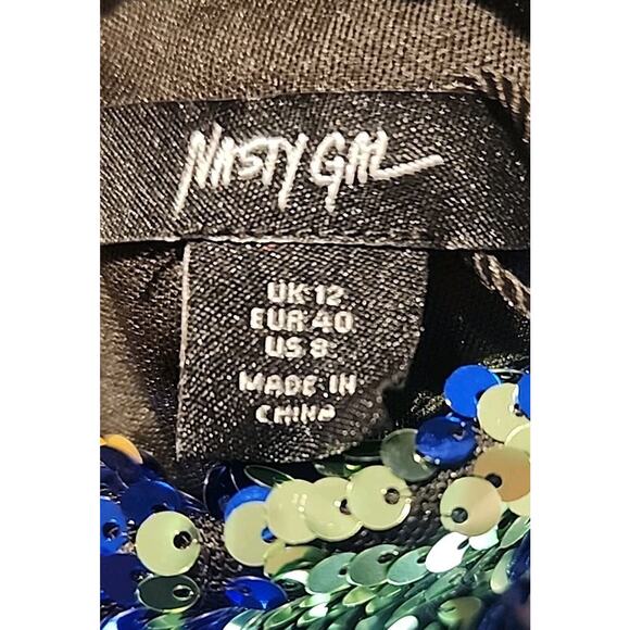 NWT Nasty Gal Stripe Sequin Halterneck Cut Out Jumpsuit Size 8 - Picture 8 of 8